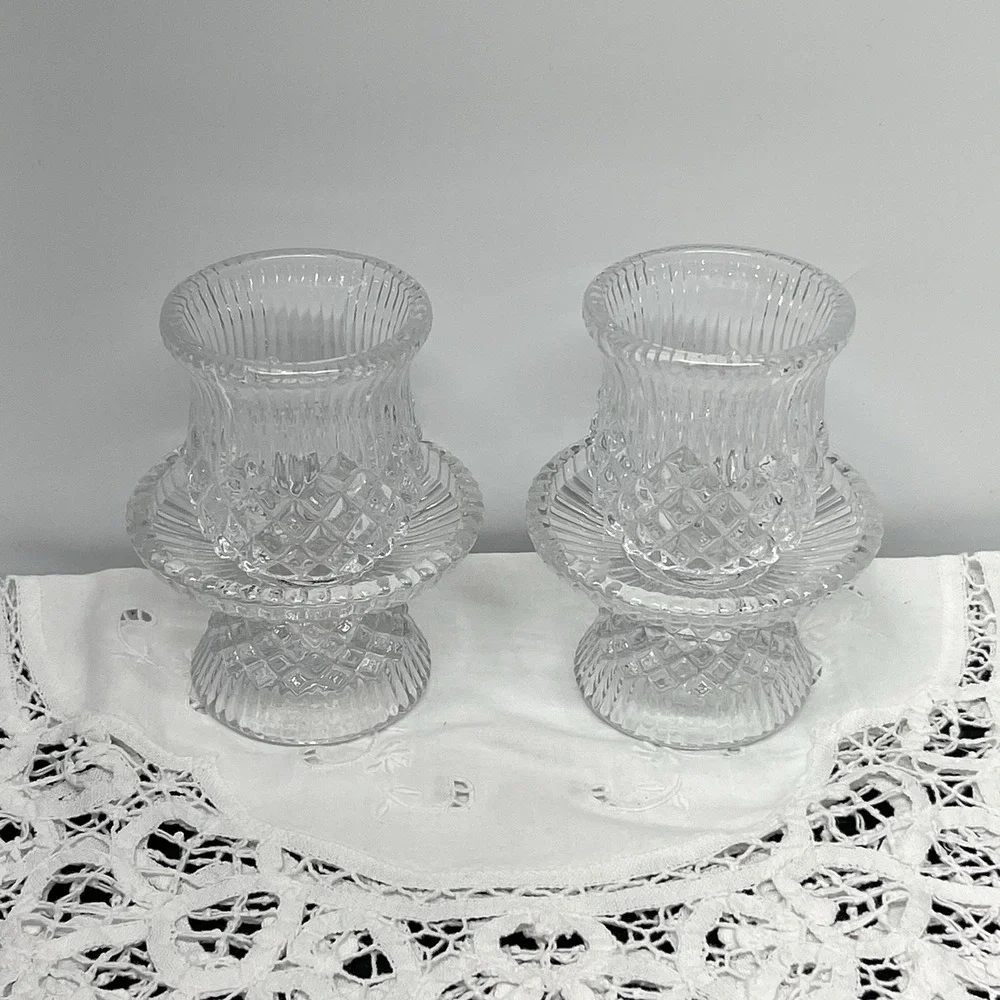Vintage 90s PartyLite Williamsburg P7654 Votive Candle Holder Pair Lead Crystal - Picture 4 of 13